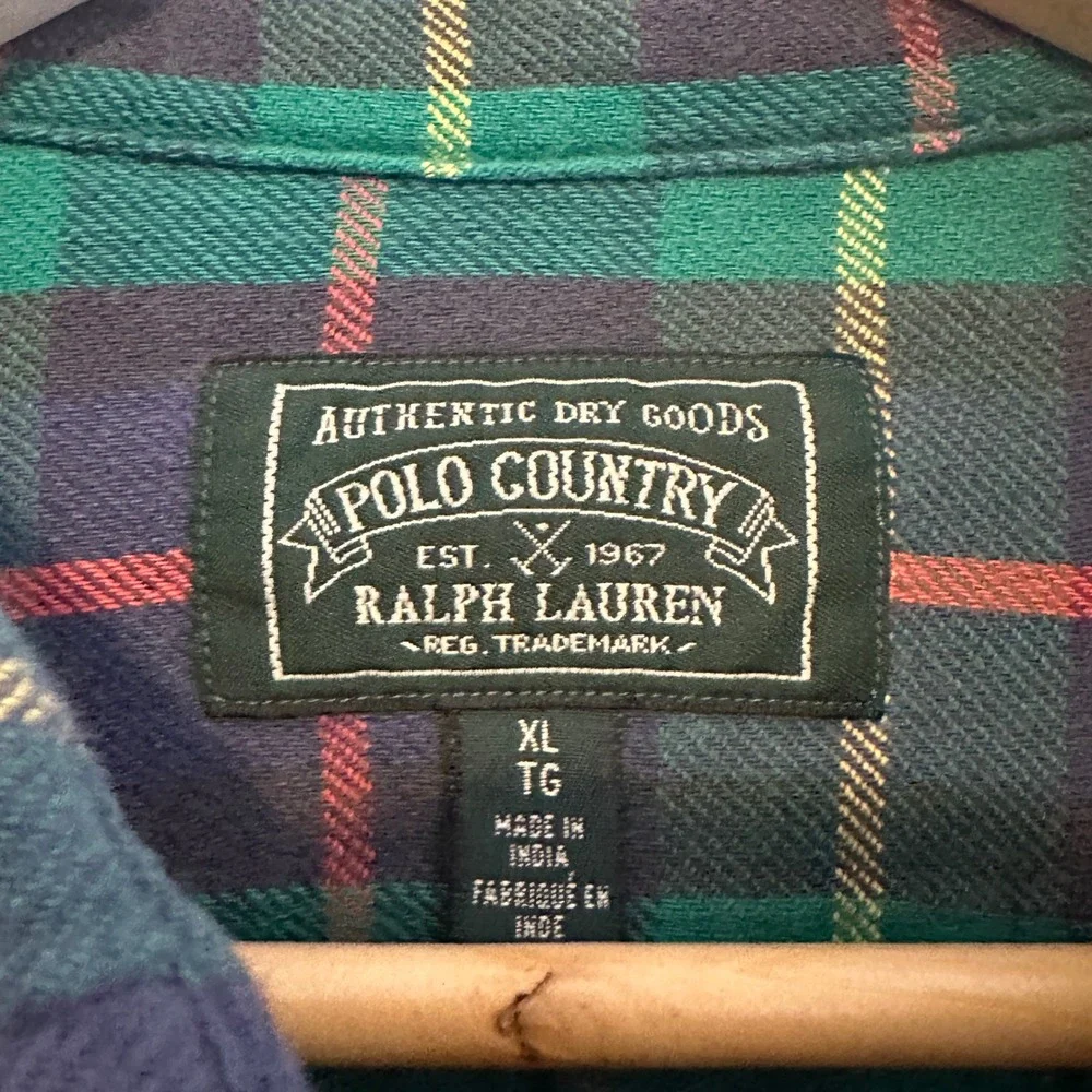 Polo Country Ralph Lauren Plaid Flannel Shirt Mens XL Outdoor Preppy Loop Collar